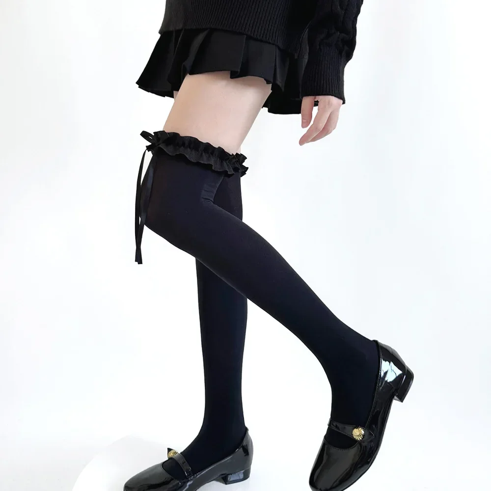 

Японский стиль, кавайные гольфы в стиле Лолиты для девочек, весенне-летние женские чулки, милые чулки до бедра с кружевом и бантом