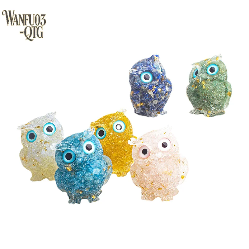 Hot Sale 1PC Natural Crystal Cute Animal Image Macadam Drip Glue Owl Household Supplies Desktop Ornament