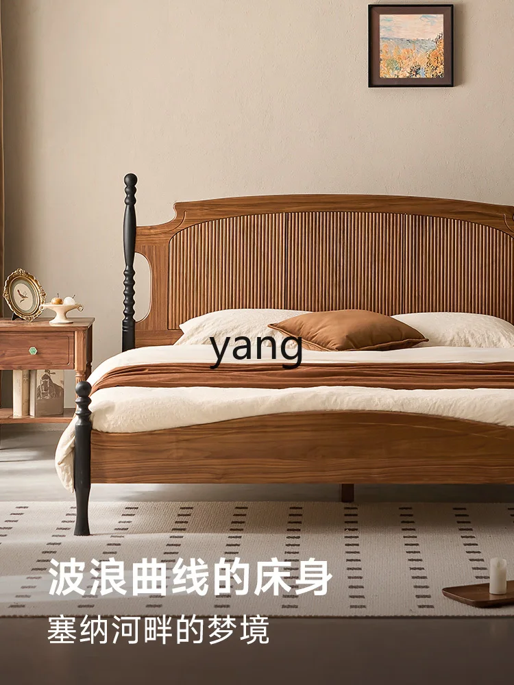 LMM French retro solid wood bed antique style 1.8 meters master bedroom large bed American furniture