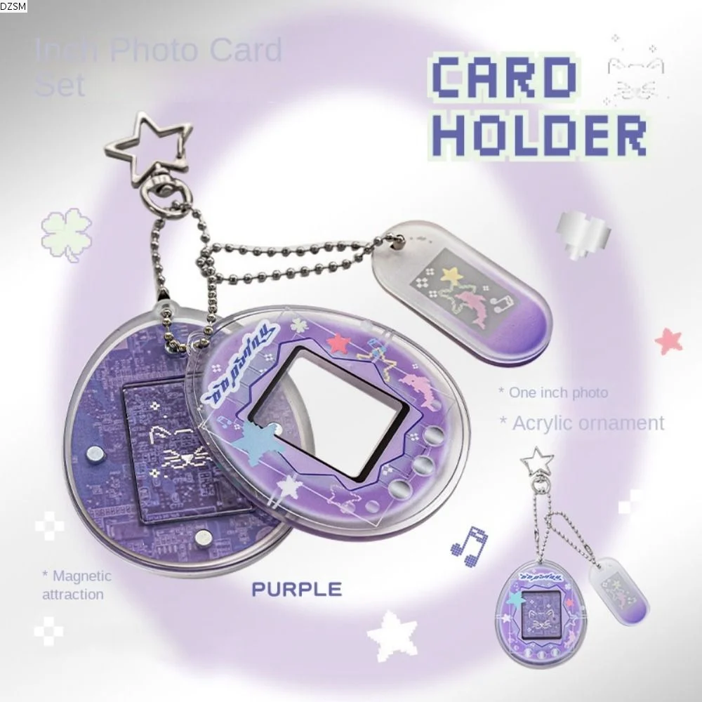 Kawaii 1 Inch Retro Photocard Holder Acrylic Cartoon Star Card Display Case Y2K Keychain Family Picture Cover Idol Photo