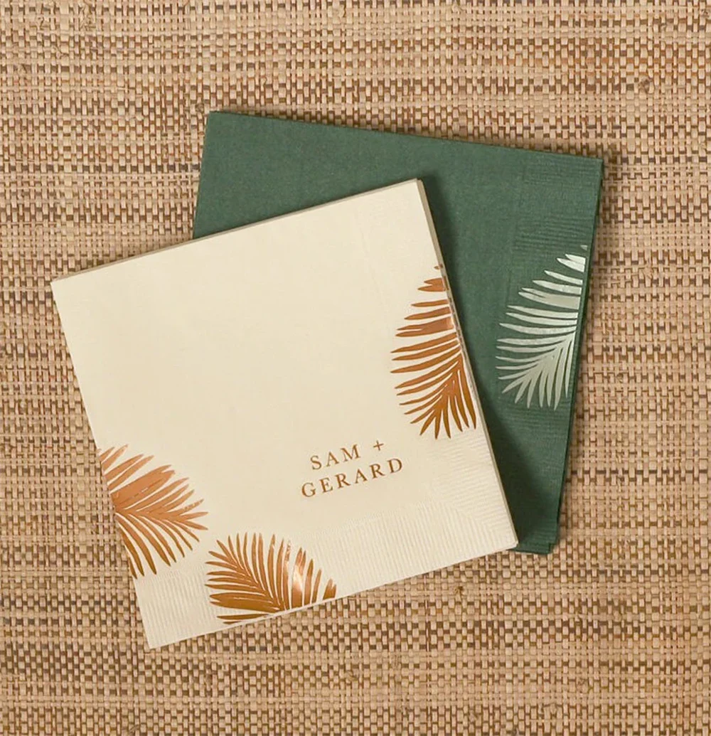 

50PCS Elegant Palm Leaf Names Napkin - Personalized Party Napkins - Cocktail Napkin, Foil Stamped Napkin, Party Decoration, Brid