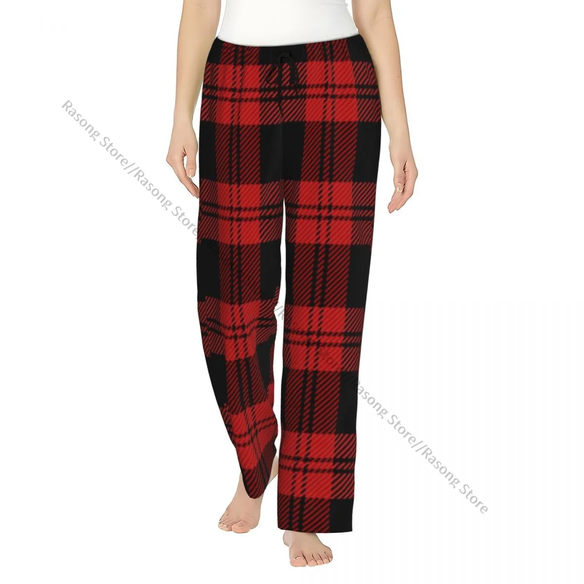 Ladies Long Sleep Lounge Pants Elastic Waist Pyjama Bottoms Tartan Plaid Scottish Pattern Homewear Trousers