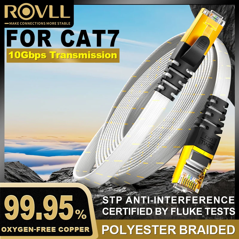 ROVLL CAT7 Ethernet-kabel Platte Lan-kabel STP Ronde RJ45-netwerkkabel Cat 7 internetkabel 10 Gbps gevlochten patchsnoer