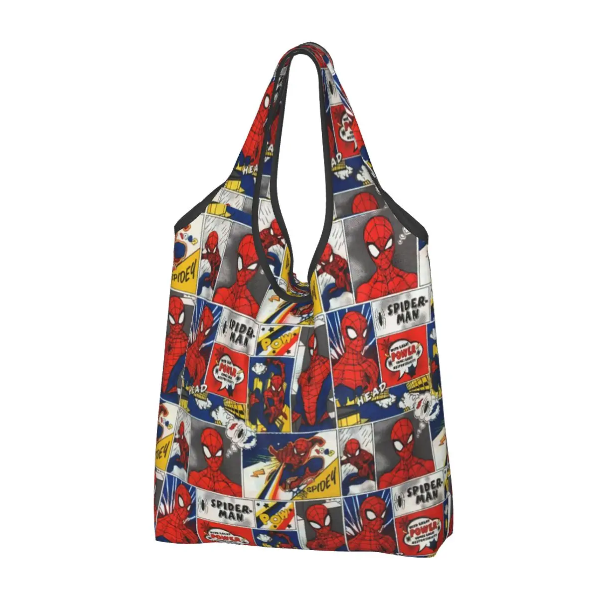 

Custom Superhero Grocery Shopping Bags Fashion Shopper Shoulder Tote Bags Big Capacity Portable Spider Man Collage Handbag