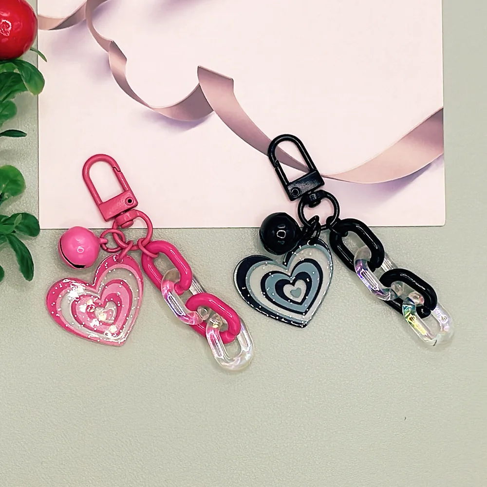 1Pc Korean Y2K Double Layer Heart Charm Color Chain Key Chain Pendant Chic Girl Phone Case Handbag Color Bell Hanging Decoration