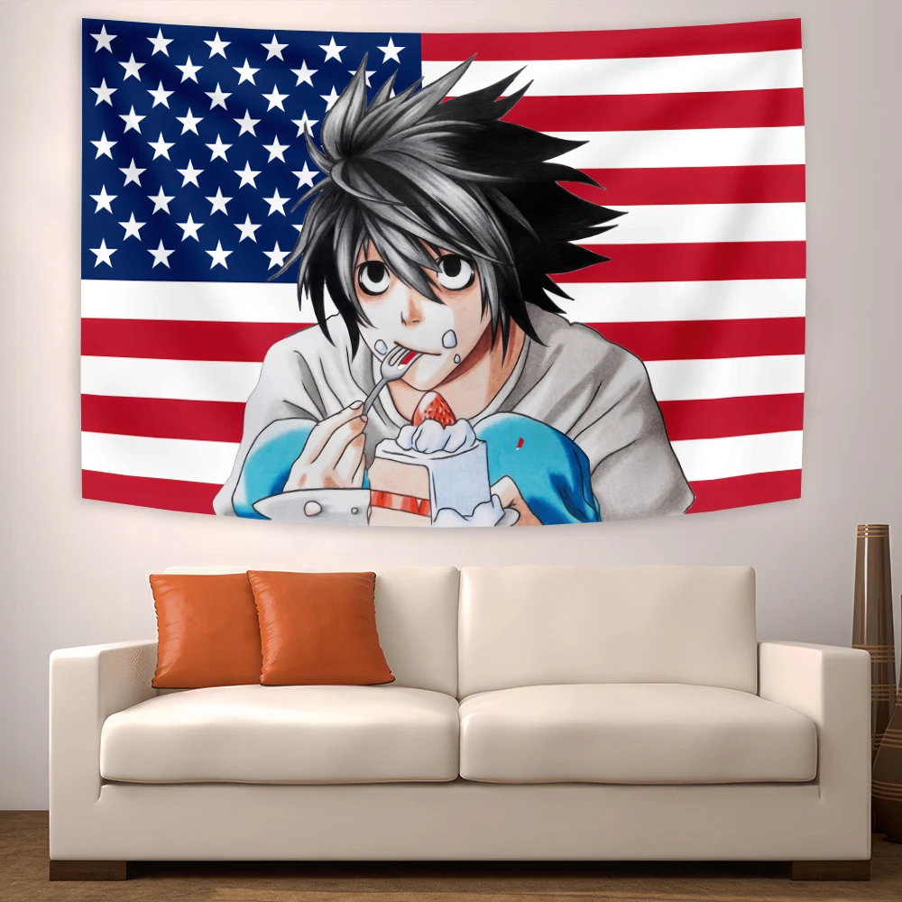 Death Note Anime L·Lawliet American Flag Outdoor Decorations Custom Flags for Bedrooms Advertising Garage Decoration Tapestry