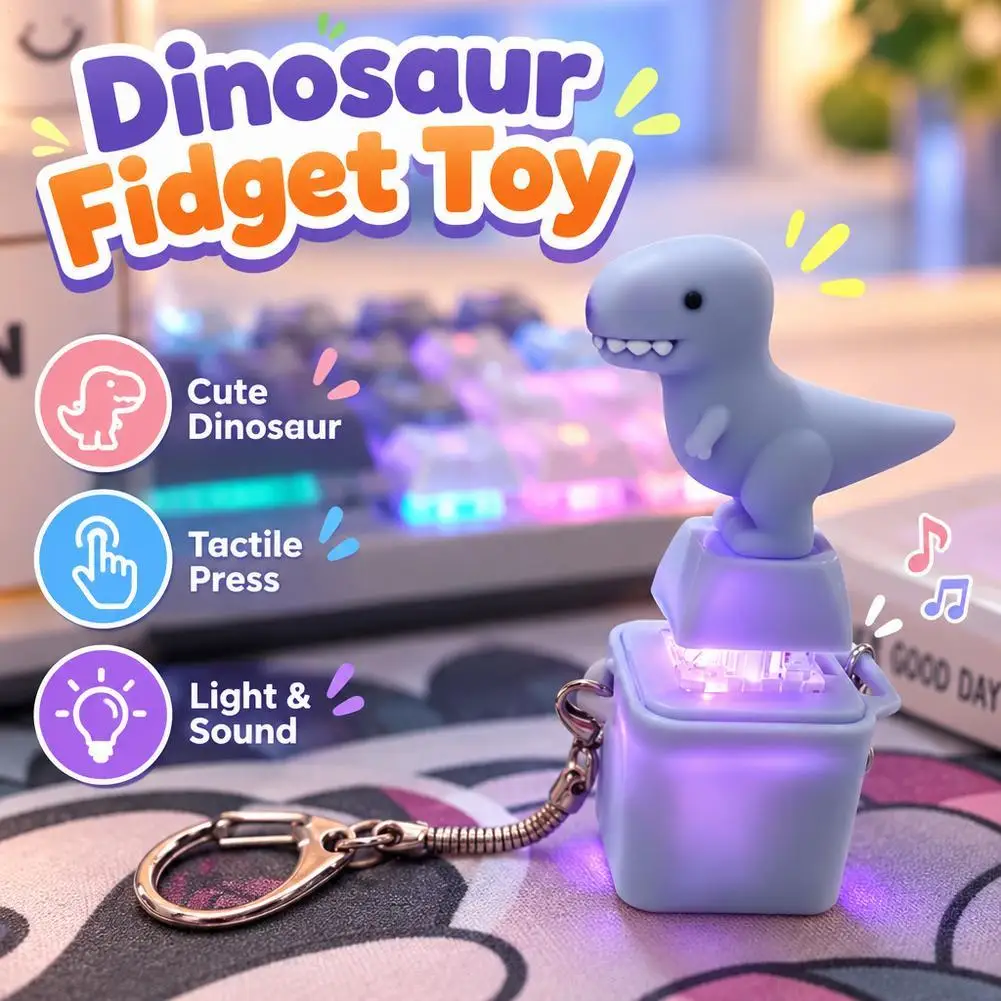 Cute Dinosaur Fidget Toy Light Sound Mechanical Switch Keychain Tactile Pressing Keycap Stress Relief Toy Pendant