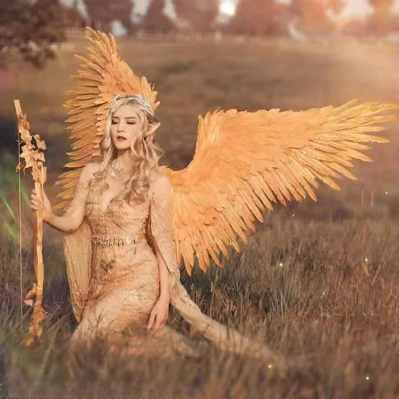 

Новая модель, прогулочное шоу, сценическое представление, золотое большое перо, крылья, реквизит, реквизит для косплея, вечеринка, день рождения, свадьба, фестиваль