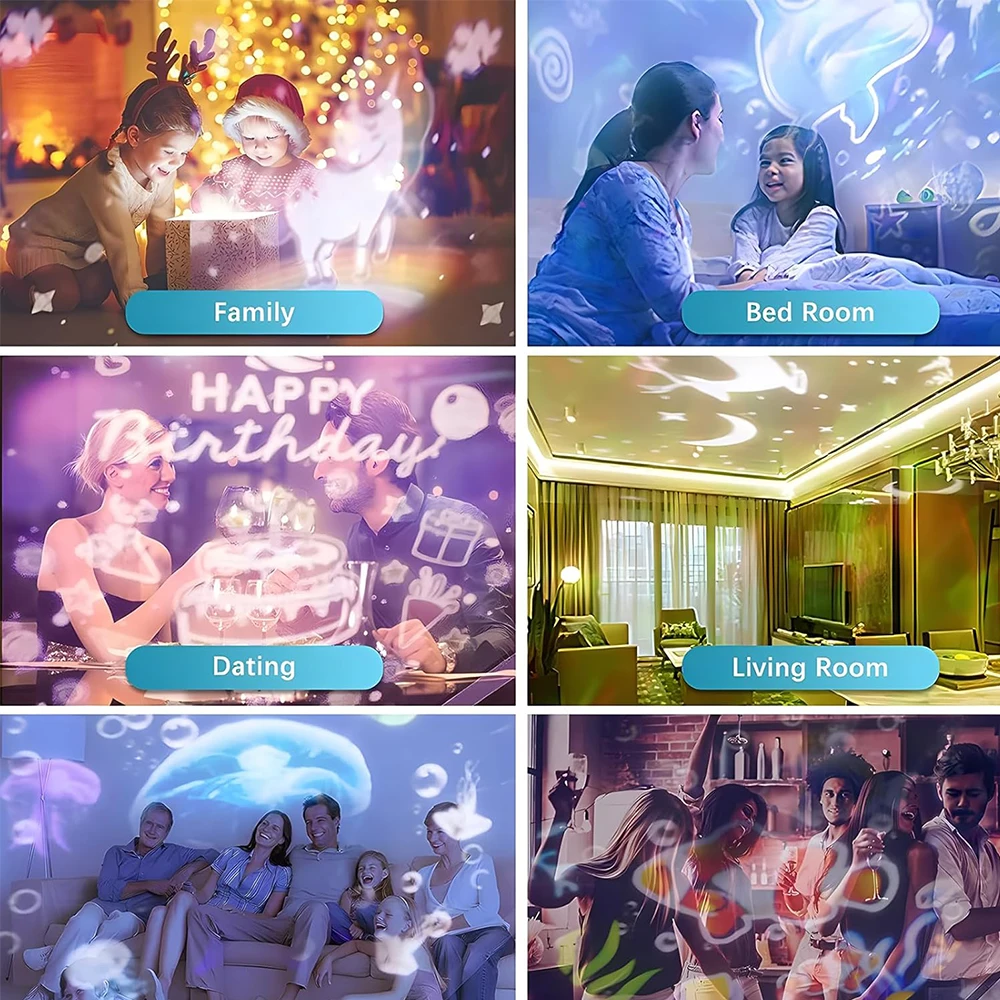 جهاز عرض ضوئي ليلي للأطفال من أوشن كيدز 360 ° جهاز عرض مصباح قنديل البحر الدوار مع 6 أفلام ومؤقت أضواء حسية لهدايا سقف غرفة النوم