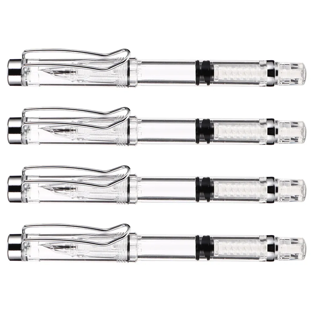 4Pcs Transparent Resin Metal Fountain Pen Comfortable Grip Precision Control Calligraphy Fountain Pen Students Writing Practice