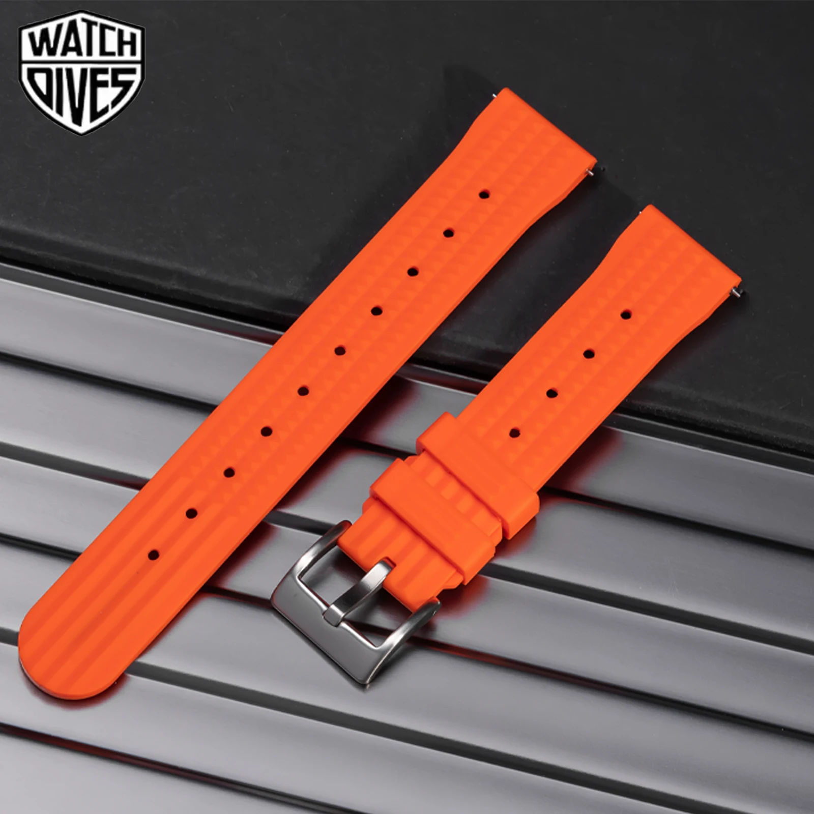 Watchdives Waffle FKM Rubber Watch Band 20 22mm Fast Release Waterproof Durable Fluororubber Strap For Traditional Diving Watch