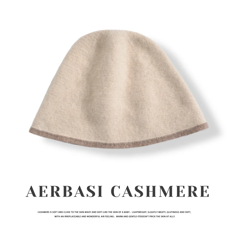 A-class 100% Cashmere Women's Knitted Fisherman's hat Color Matching Thick Winter Warm Fashion Bonnet.