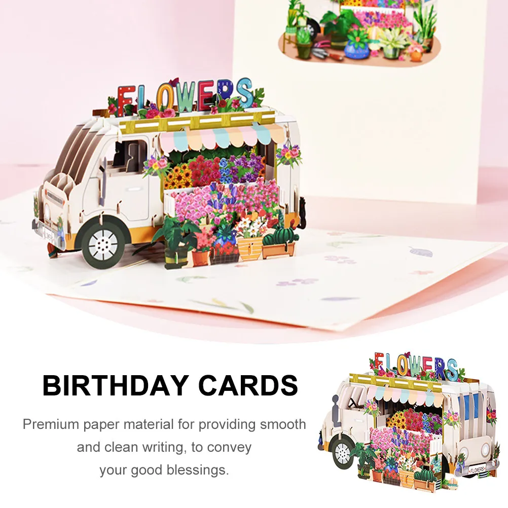 3D Flower Car Cards Paper Blessing Pop- Greeting Three-dimensional Cars