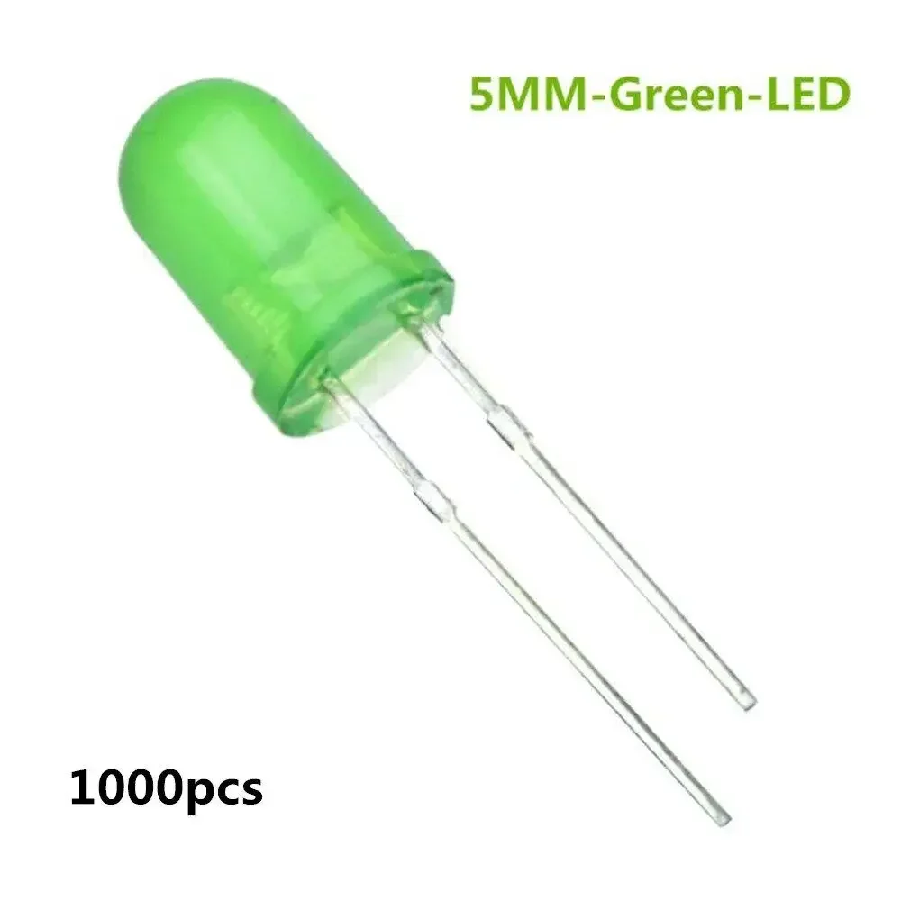 원형 LED 다이오드 5mm 모듬 키트, 흰색 녹색 빨간색 파란색 노란색 DIY 발광 다이오드 F5, 1000 개