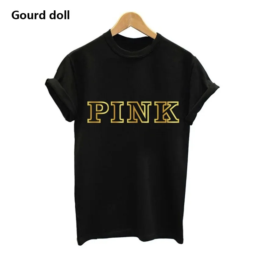 Harajuku Fashion Pink Letter Print T-Shirt Women\'s Top T-Shirt Women\'s O-Neck Tumblr Kawaii Plus Size Short Sleeve