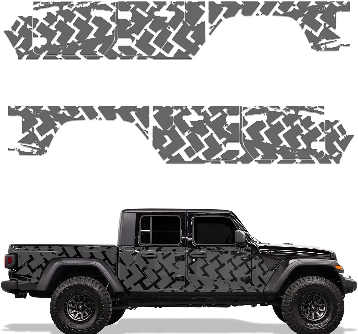 Factory Crafts Side Graphics Kit 3M Vinyl Decal Wrap Compatible with Cars - Tire Tracks Gray