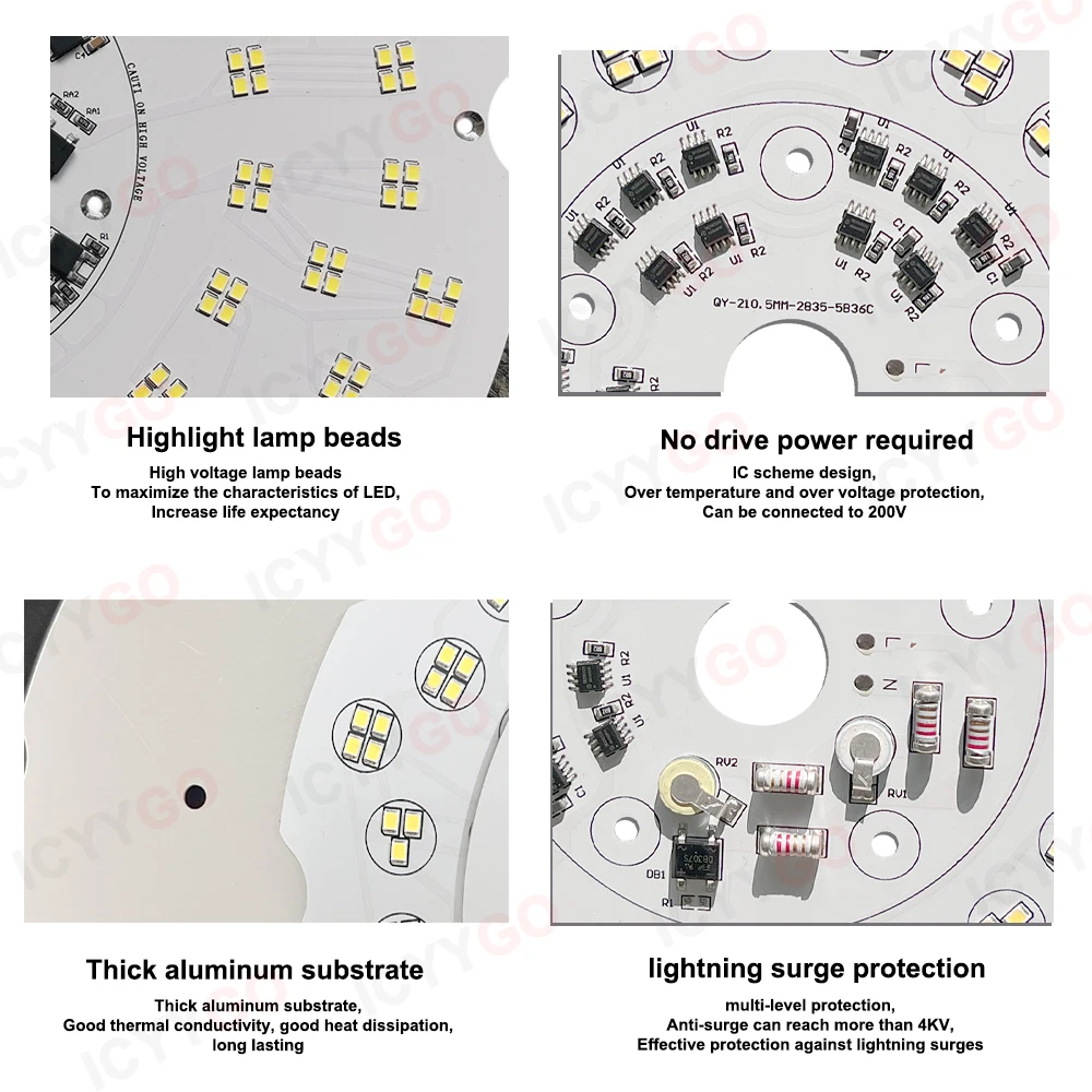 100W 150W 200W AC220V Driver-Free White Light UFO Flying Saucer Light Round PCB Board For Outdoor Arena Light Source Board image 2