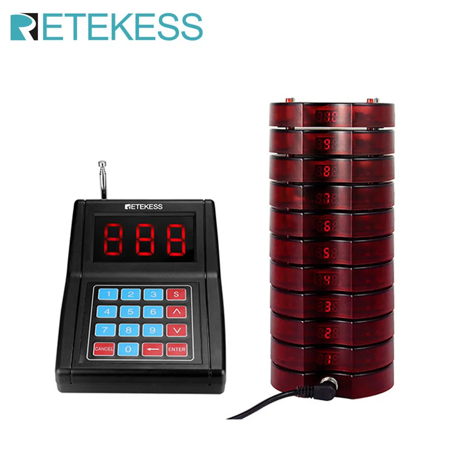 Retekess TD165 Pagers For Restaurant System 10 Vibrator Coasters Beeper Buzzer Bell Receiver For Cafe Food Truck Bar Hotel Club