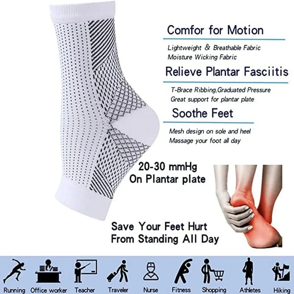 1Pair Nano Socks Neuropathy Socks Compression Sleeve For Ankle Swelling,Plantar Fasciitis,Neuropathy - Nano Brace For Women Men