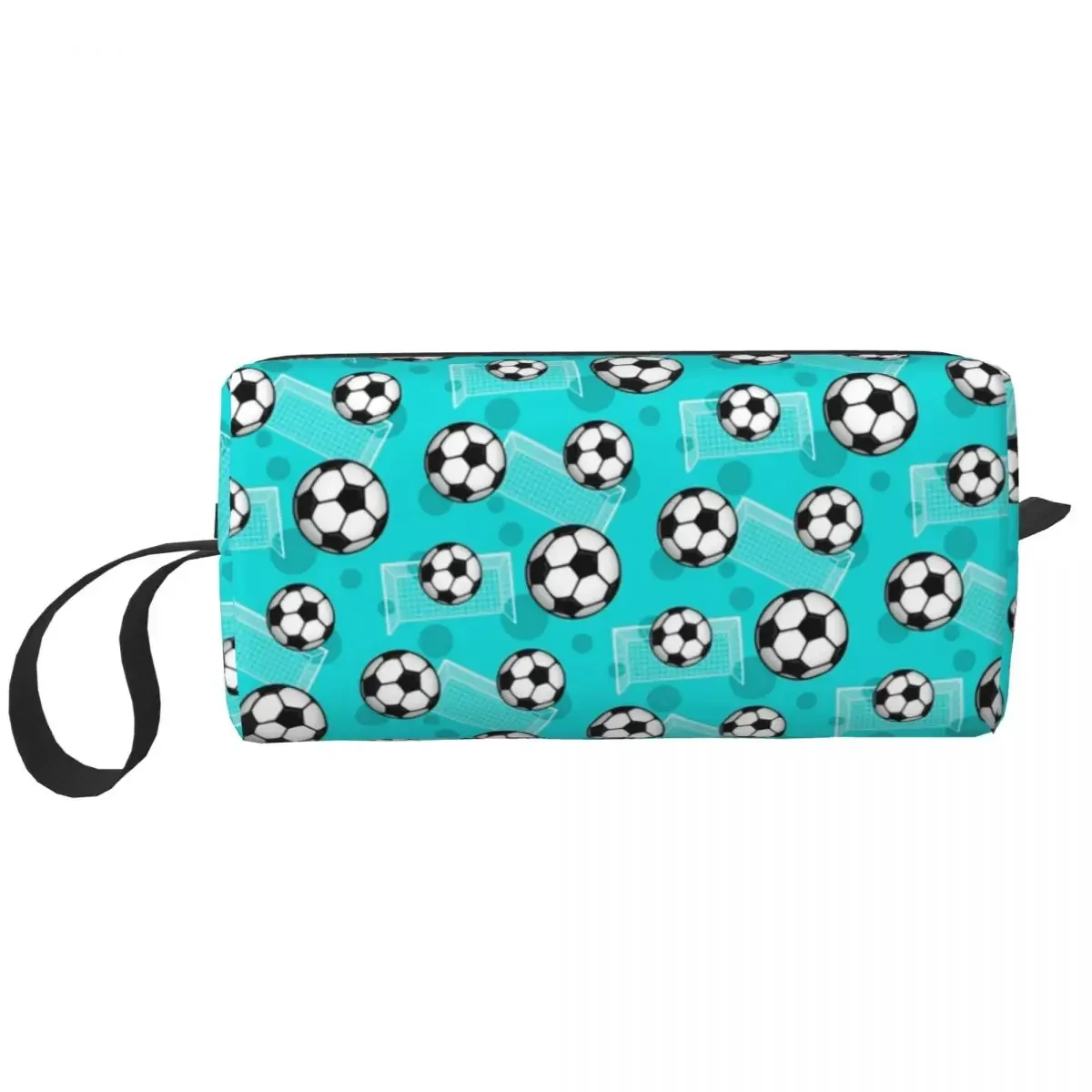 Soccer Ball And Goal Teal Pattern Large Makeup Bag Beauty Pouch Travel Cosmetic Bags Football Storage Bag for Unisex