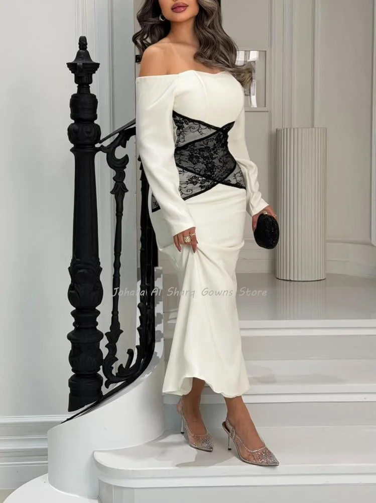 Luxurious Evening Dresses Long Sleeve Black Lace Patchwork Mermaid Formal Gowns Dubai Gala Wedding for Women's Custom Made