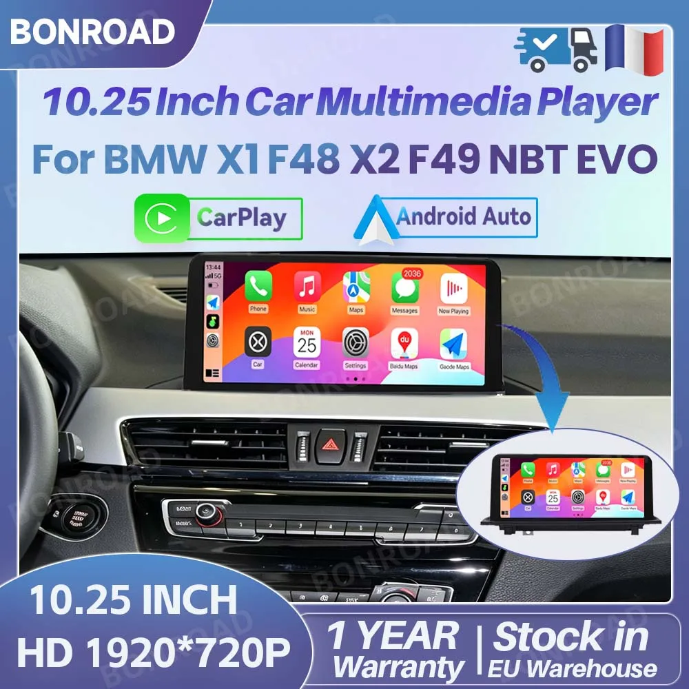  BONROAD Radio para coche con CarPlay inalámbrico de 10,25 pulgadas, Android Auto, Linux, para BMW X1 F48 X2 F49 2013-2020, sistema NBT EVO con Airplay, Autolink, pantalla multimedia, estéreo para coche, pantalla táctil 1