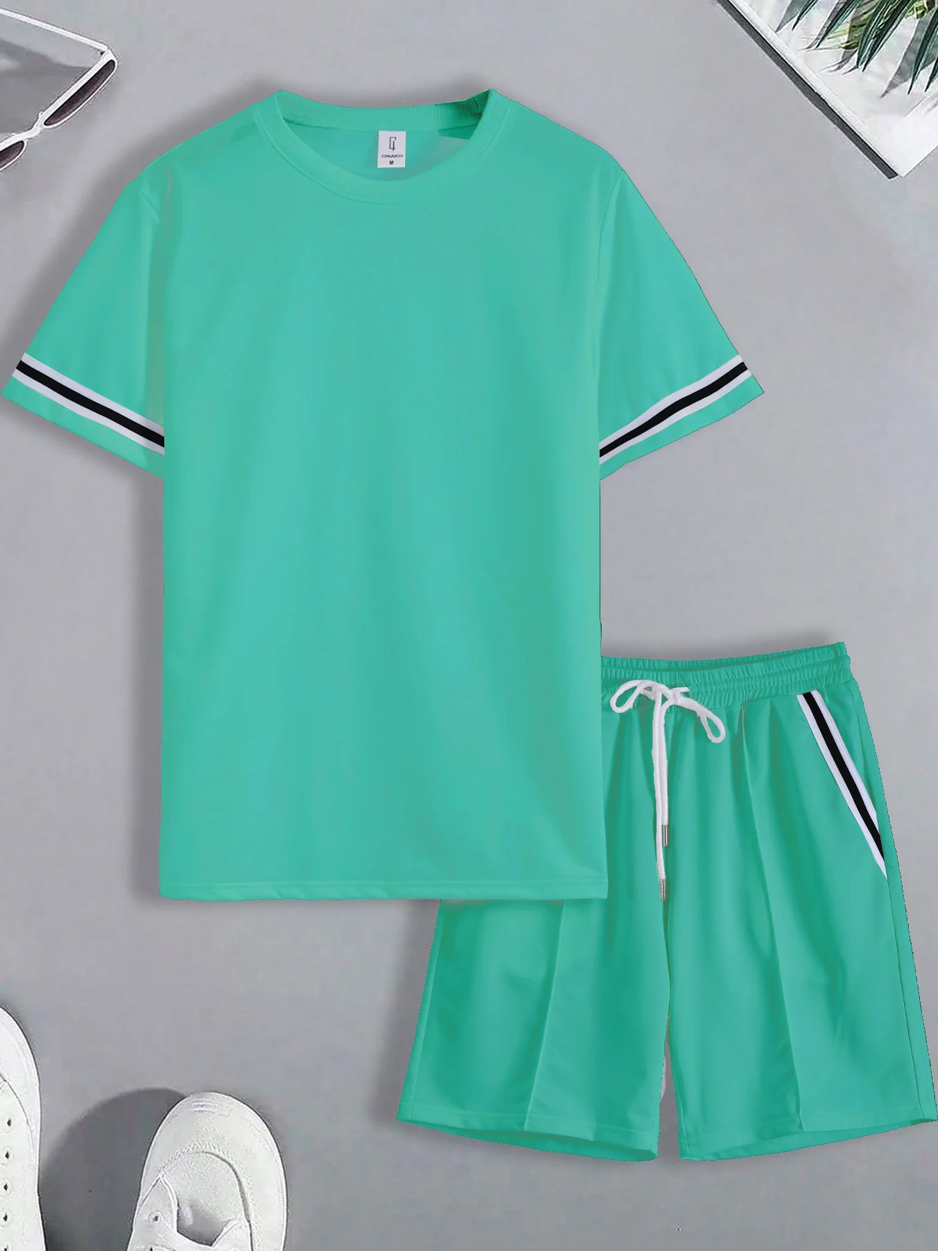 

Mint Green Textured Two-Piece Tracksuit, Summer Casual Outfit