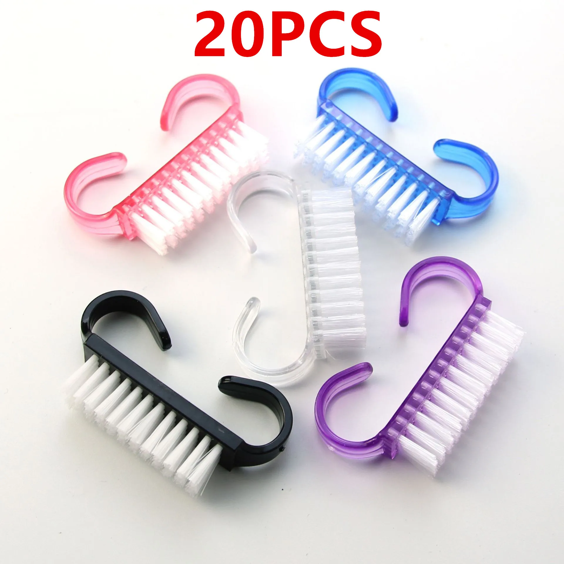 20PCS Handle Grip Nail Brushes Plastic Hand Fingernail Brush Cleaner Scrubbing Kit Pedicure for Toes and Nails Men Women