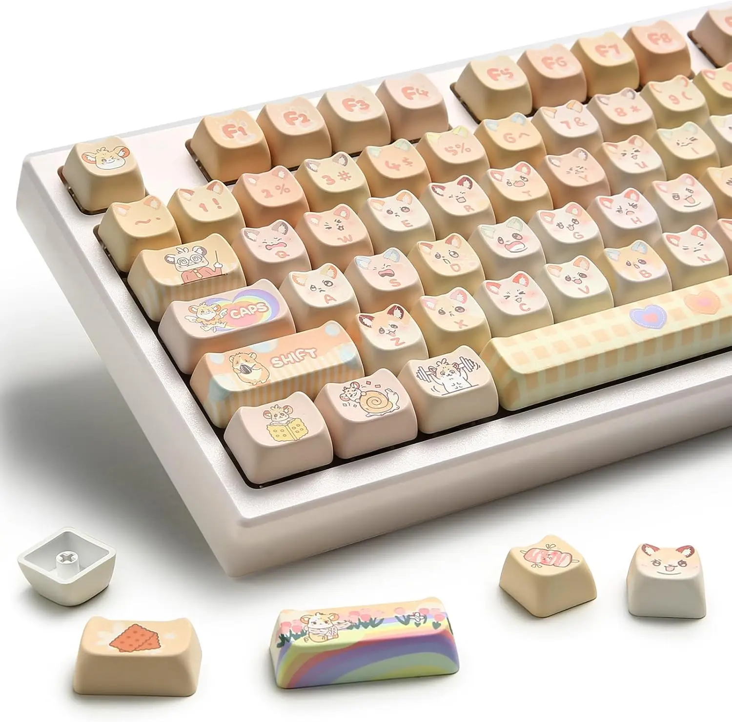 Dye-Sub PBT Keycap Set  Mao Profile 143 Full Keys Cute Cat Shape Custom Keycaps with Key Puller for Cherry Gateron MX Switches