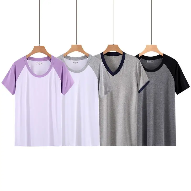 

Lovers Summer Modal Short Sleeve T-shirt Men And Women Leisure Loose Casual Sleep Tops Couple Soft Comfortable Home Clothes