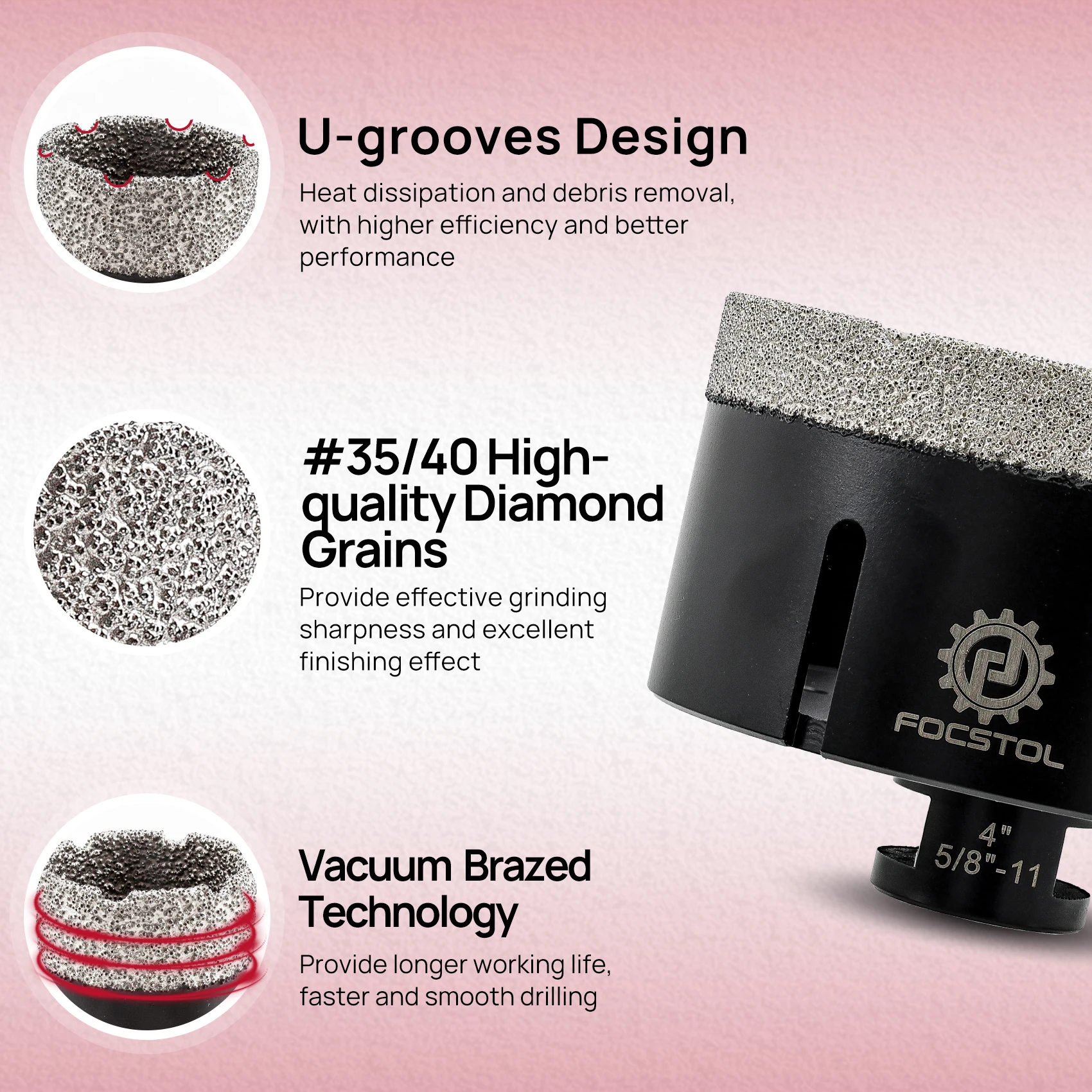 FOCSTOL Dia 6-102mm Diamond Drill Core Bit Tile Hole Saw Drill for Tile Ceramic Marble Granite 5 8 Thread Tile Drill Core Bit