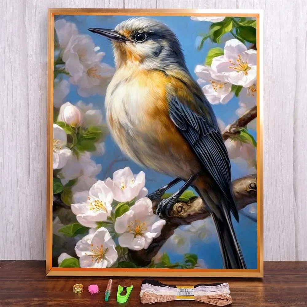 

Diy Embroidery Kit For Adults Beginners Starter Cross Stich Kit With Flower Bird Pattern Embroidery Cloth For Bedroom Wall Decor