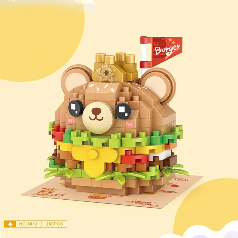 Mini Building Blocks Burger Fries Ice Cream Food Model Building Toy Suitable for Home Decoration and Holiday Gifts