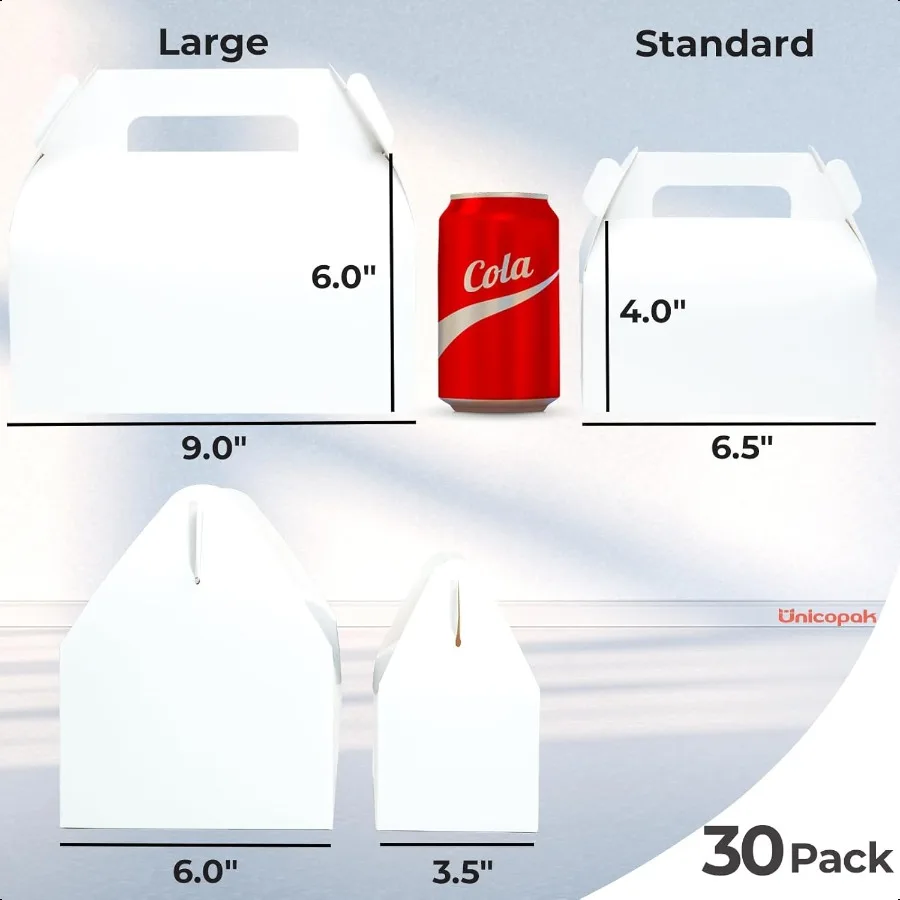 30 Pcs 9x6x6 Large Gable Boxes White Gift Boxes with Handles Bakery Boxes Treat Boxes Paper Lunch Boxes To Go Boxes for Birthda