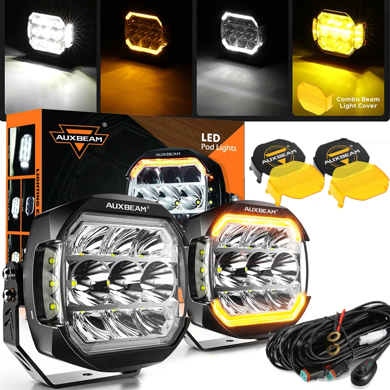 Auxbeam 5 Inch LED Pod Lights Work Lights with Side Shooter White Driving