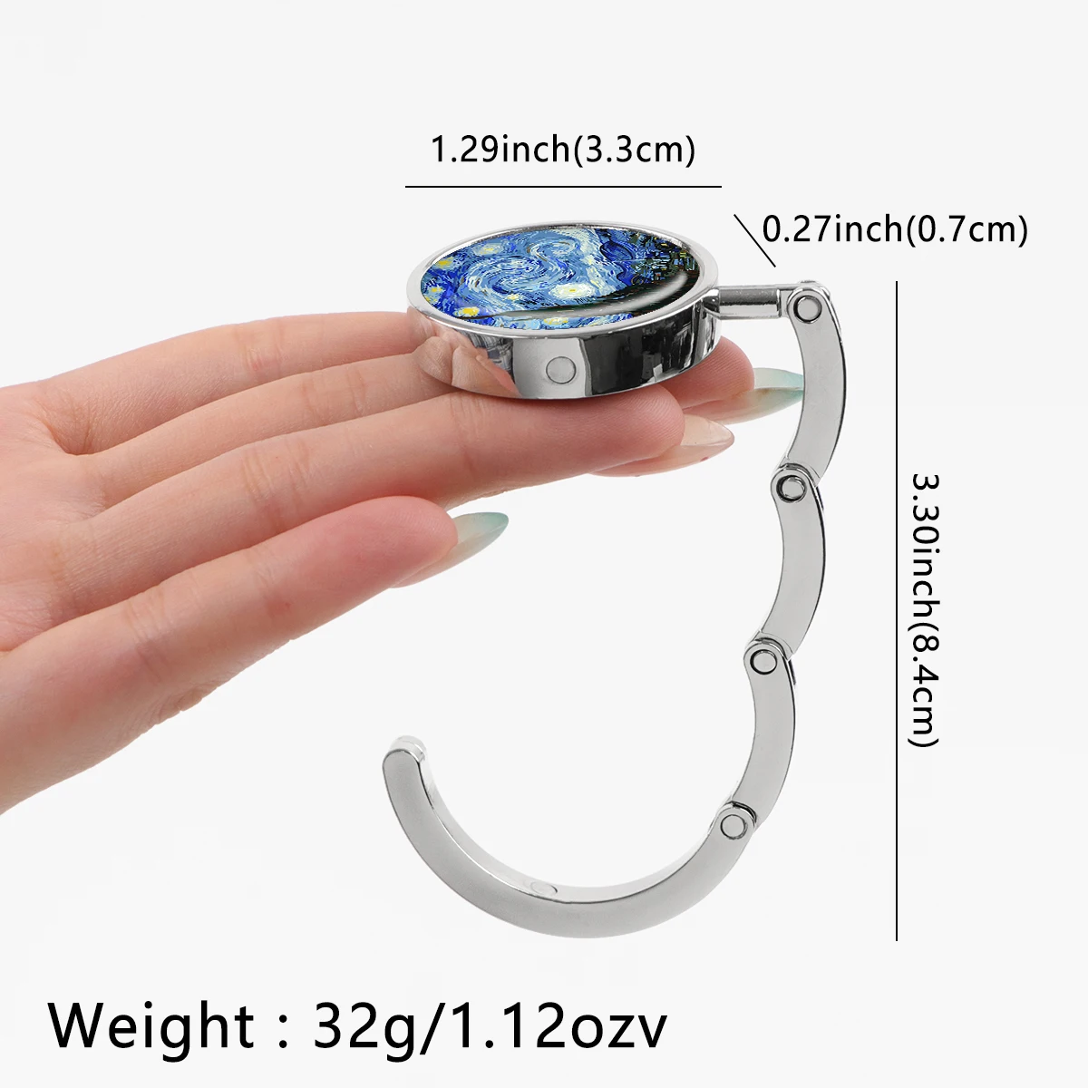 Handtaschenhaken im Ölgemälde-Stil, zusammenklappbar, Metall, Tischtaschenhalter, tragbarer Geldbörsen-Aufhänger, Zubehör, rutschfeste Mehrzweck-Haken – Detail 6