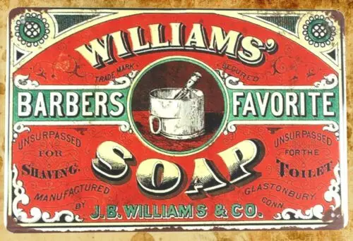 1 pcs,garage wall signs Williams barbers favorite soap tin metal sign