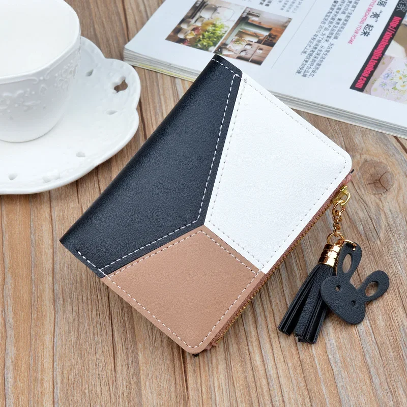 New Arrival Wallet Short Women Wallets Zipper Purse Patchwork Panelled Wallets Trendy Coin Purse Card Holder Leather.