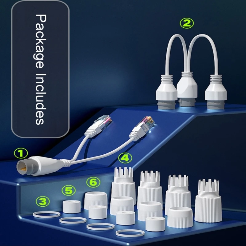 Upgraded Waterproof POE Splitter 2-in-1 Cabling Connector Three-way 96BA