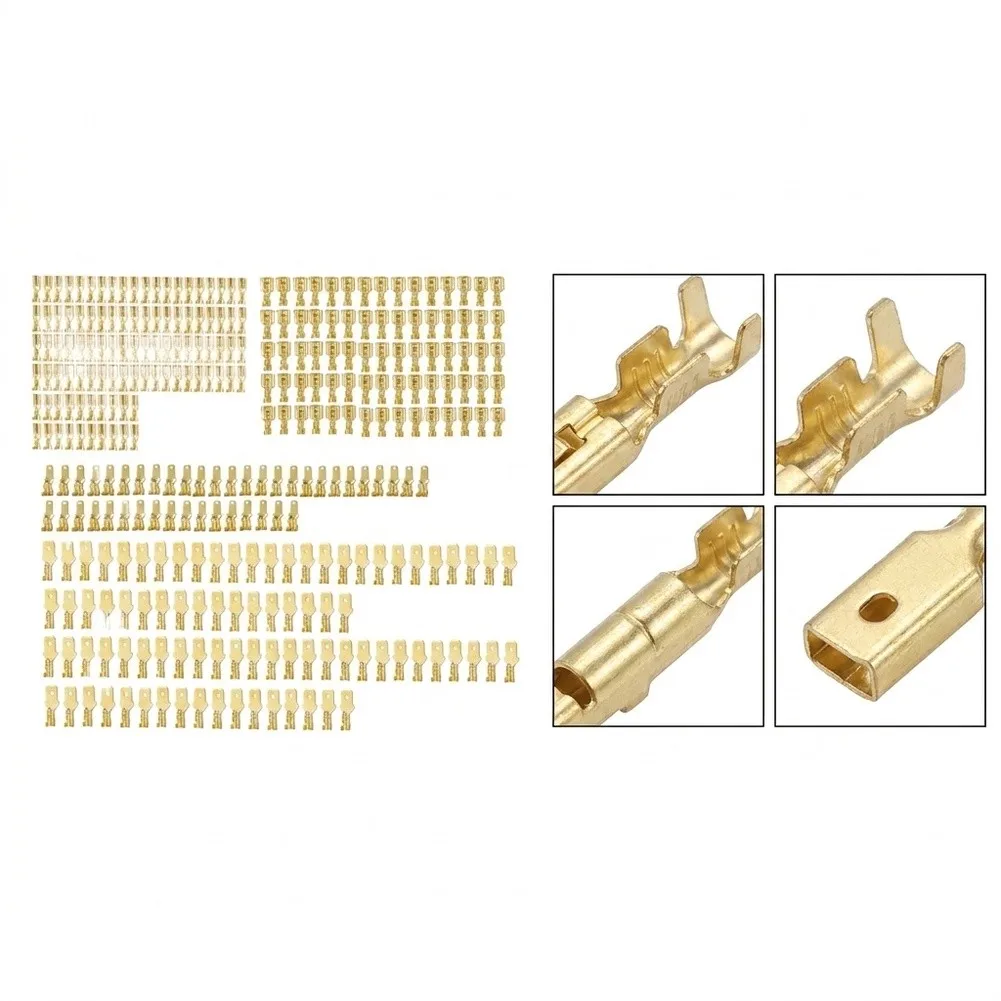 Brass Crimp Connector Kit with Transparent Insulating Covers for 2.8mm 4.8mm 6.3mm Cold Press Applications Wiring Projects