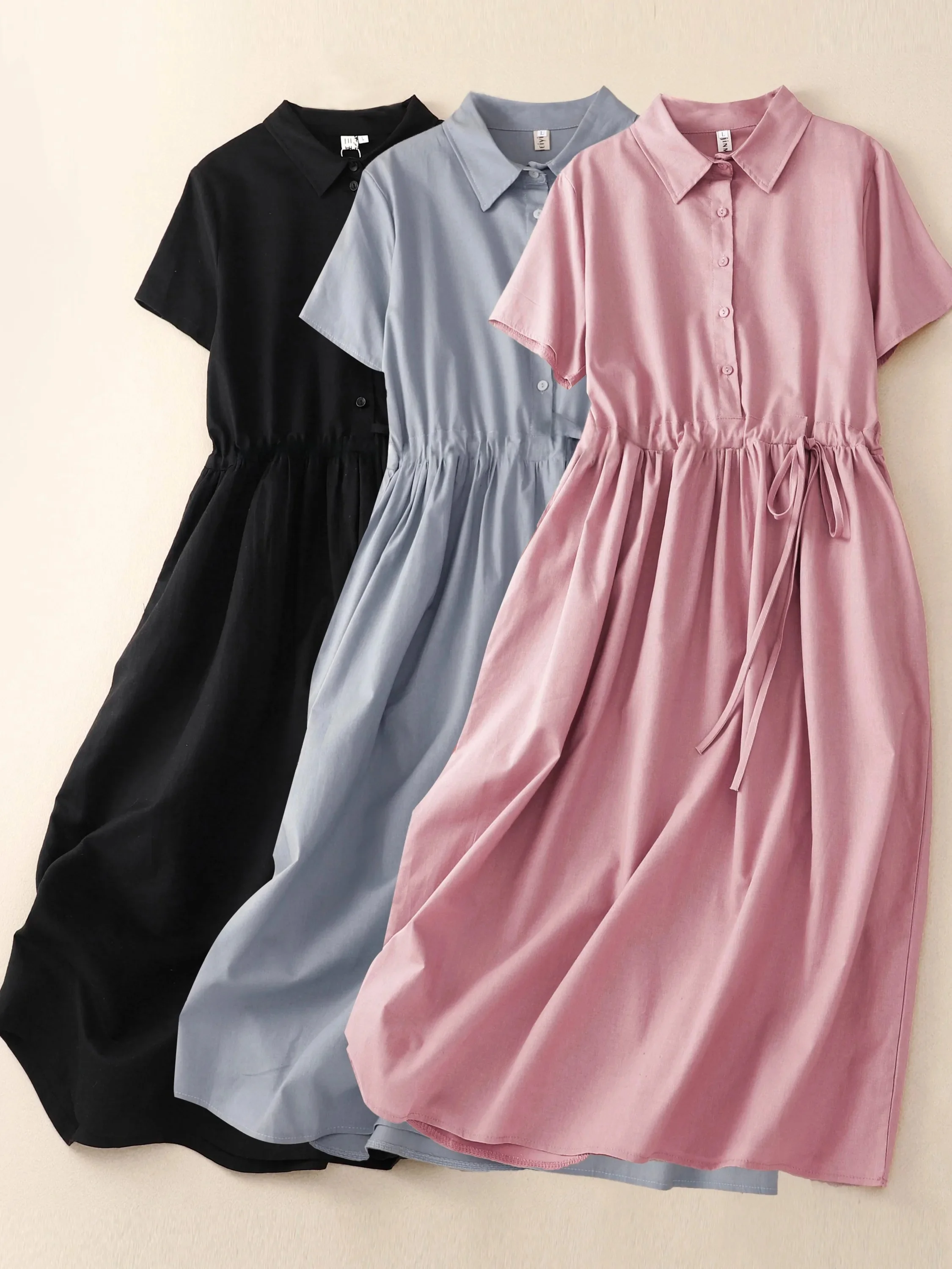 Korean Style A Line Shirt Dress - Vestido Feminino de Algodão Linho Estilo