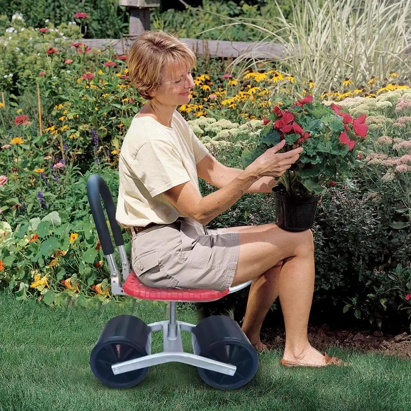 Rolling Garden Seat 360 Degree Rotating Gardening Seat Adjustable Height Steering Handle Gardening Seats For Outdoor Patio Yard