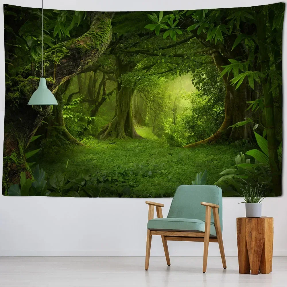 

Misty Forest Tapestry Natural Landscape Room Wall Decoration Blanket Tropical Rainforest Bedroom Living Room Background Fabric