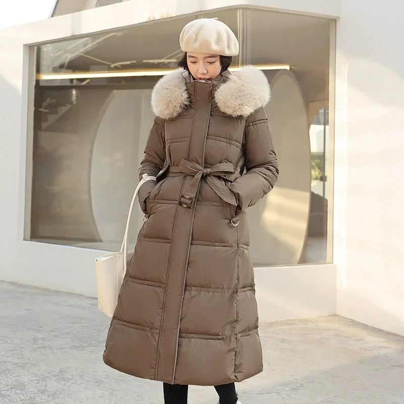 Women 2027 Winter Long Coat Fur Hooded Quilted Cotton Jacket Warm Padded Outerwear Windproof Snow Overcoat Casaco Abrigos куртка