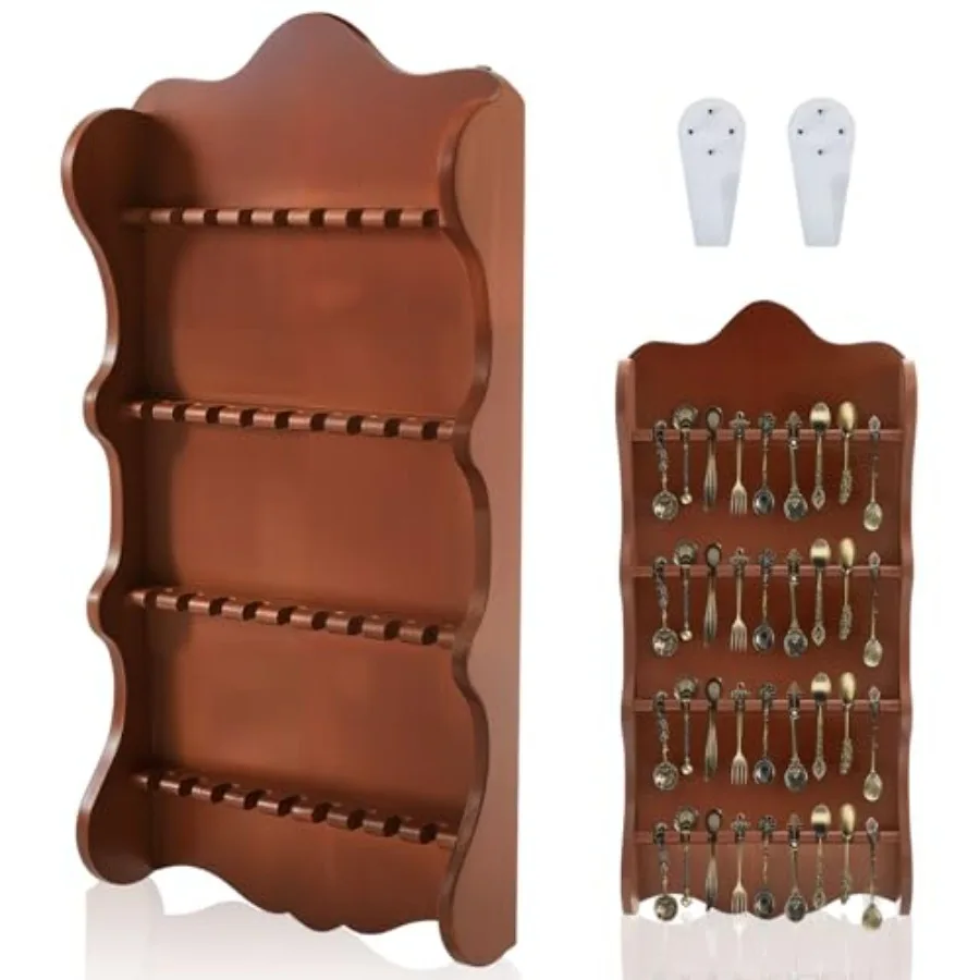 

36 Souvenir Spoon Display Rack for Collector Display Vintage 4 Tier Wall Mount Wooden Tea Spoon Rack Cabinet for Collectible Br
