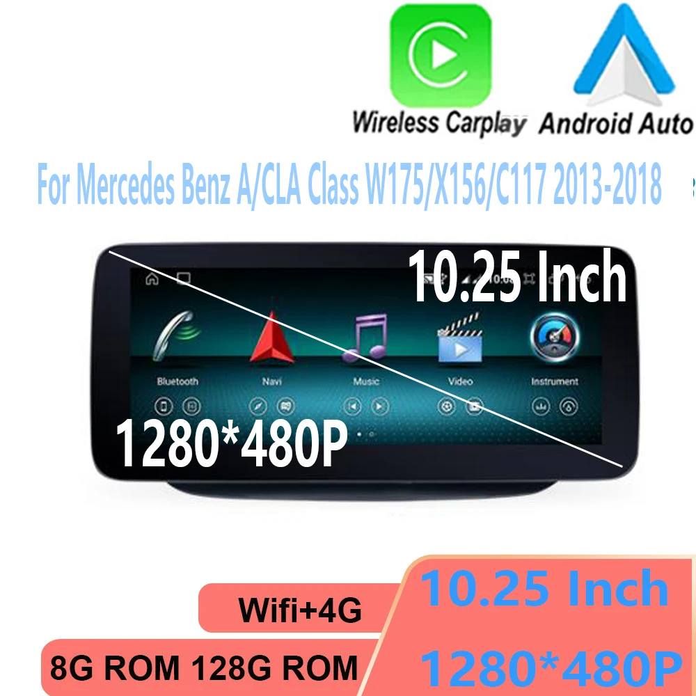 

10.25’Android 13 Car Multimedia Auto Radio Wireless Carplay GPS For Mercedes Benz A/CLA/GLA Class W175/X156/C117 2013 - 2018