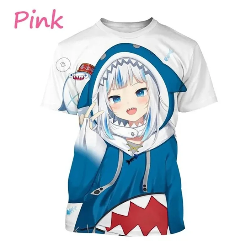 Virtual Anchor Gawr Gura 3D T-shirt Unisex Personality Harajuku Style Cute Print Short Sleeves Men Female Top Fitted T Shirt Men