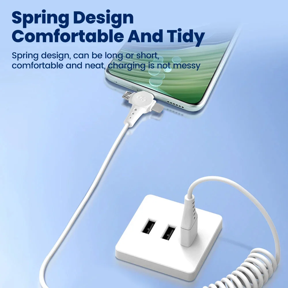 3 In 1 Usb Fast Charging Cable 6a 1.5m Car Spring Data Cable Suitable For Iphone Android Extended Telescopic Charging Cable