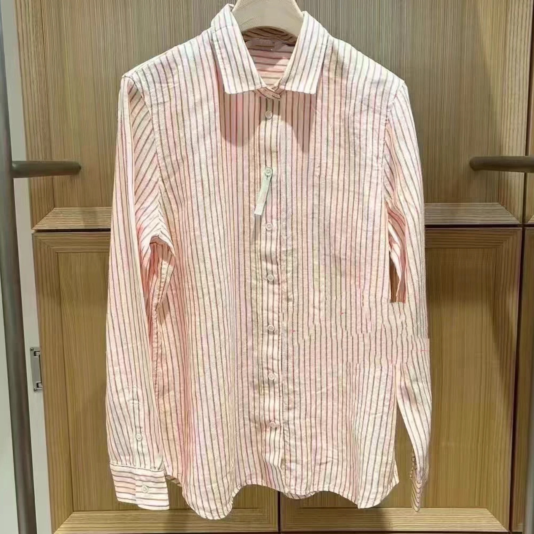 

Lemon Cheese 00% Linen Long Sve Loose Fit Striped irt Casual Collar Women's Comfortable Breathable Commute Sle