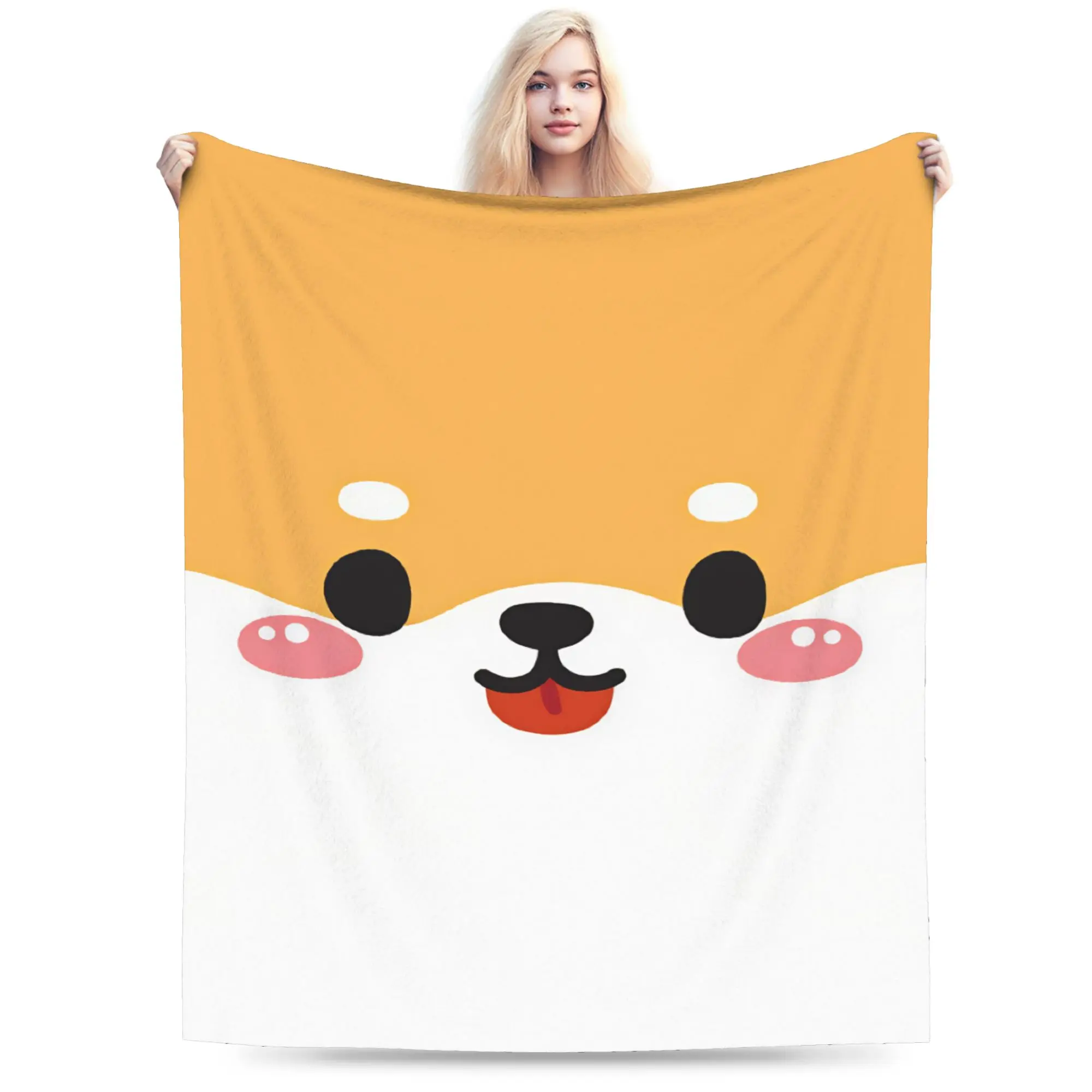Shiba Inu Face Blanket Winter  Warm Cozy Throw Blanket For Girls Bedroom Flannel Bedspread Bed Cover